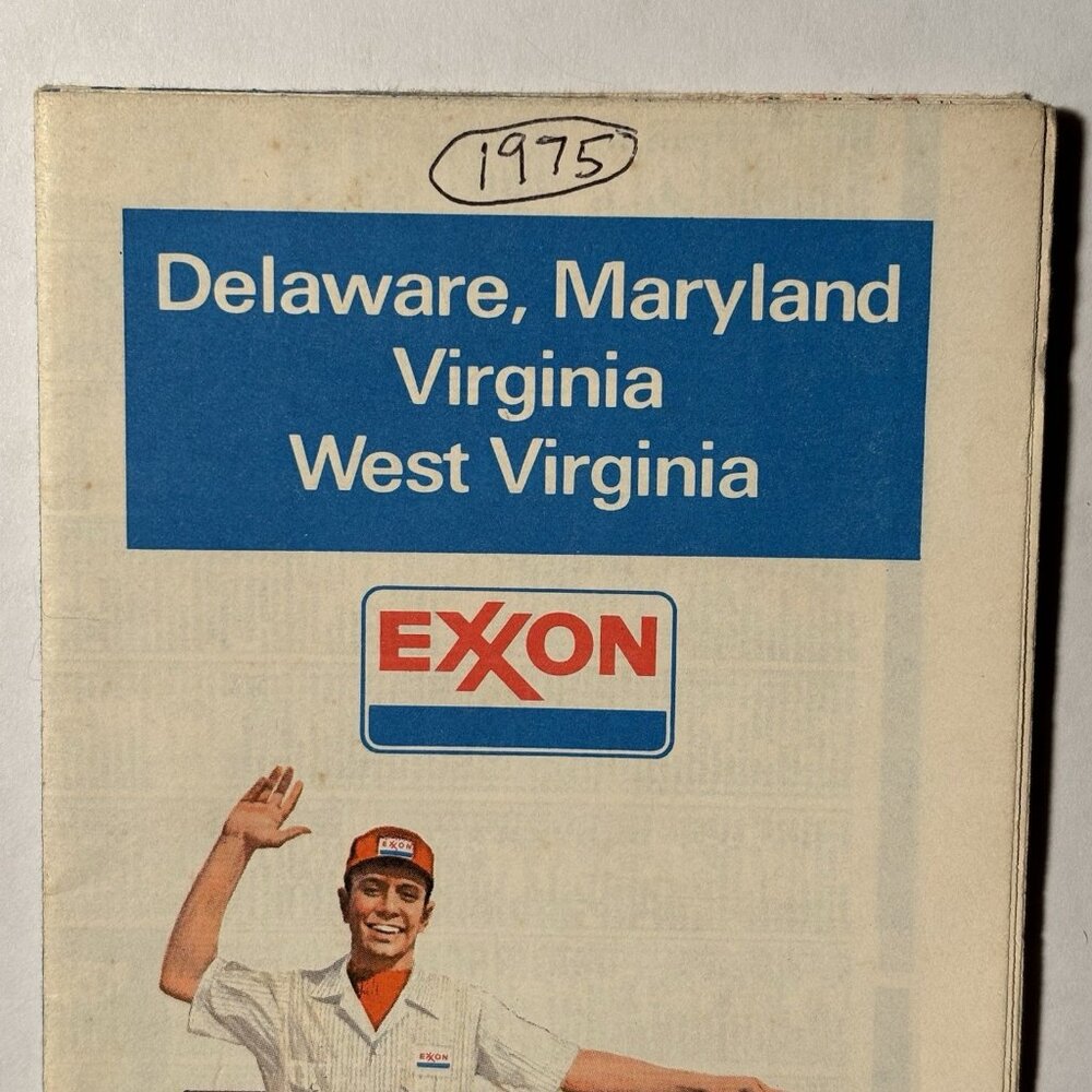 Vintage Exxon Oil Gas Delaware Maryland Virginia WVA US Travel Road Map 1975 - Picture 2 of 16